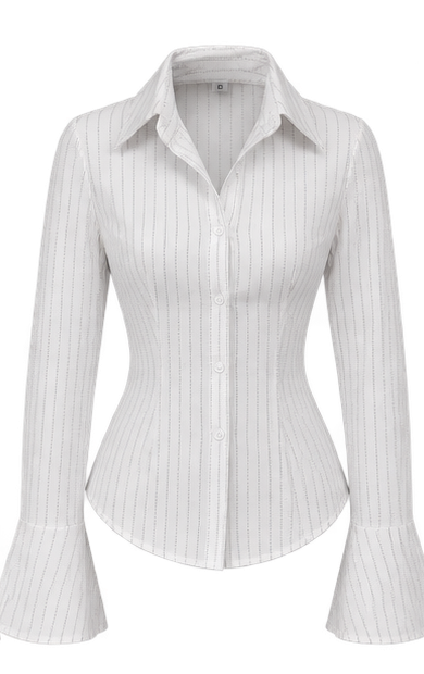 Flare Stripe Shirt-White — Flare Stripe Shirt-White