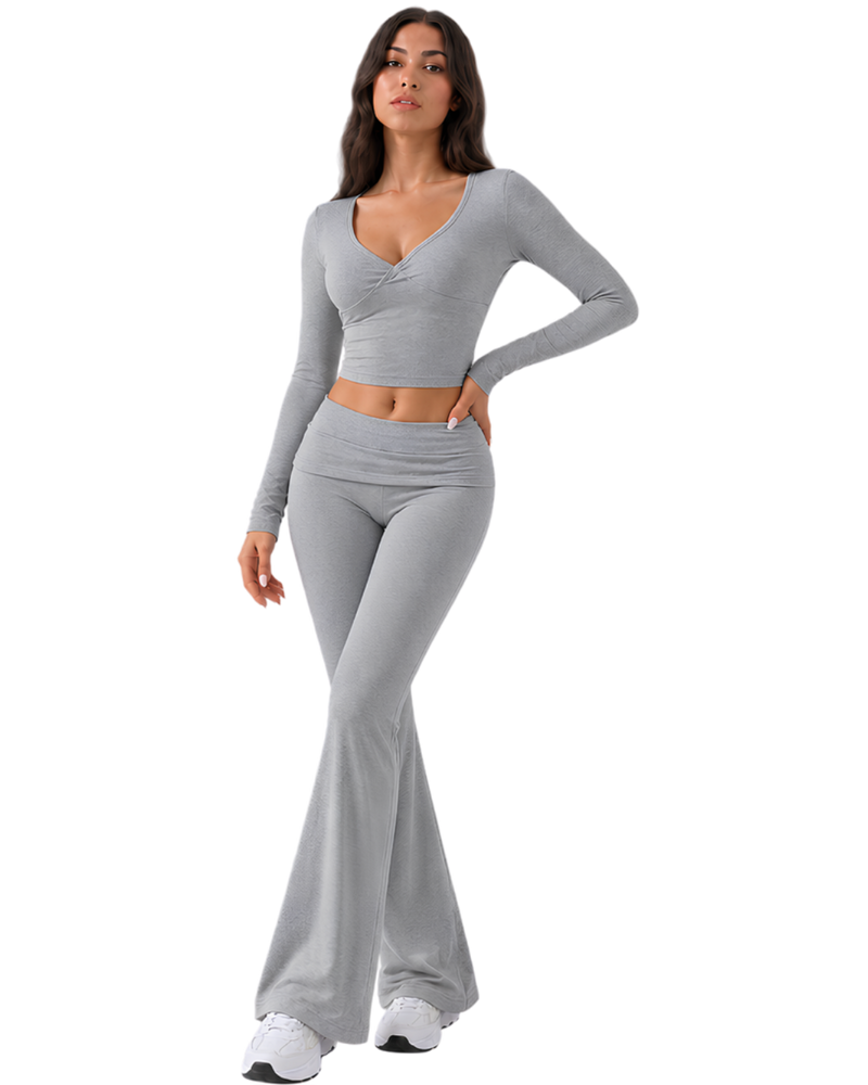 Foldable Flare Pants-Gray