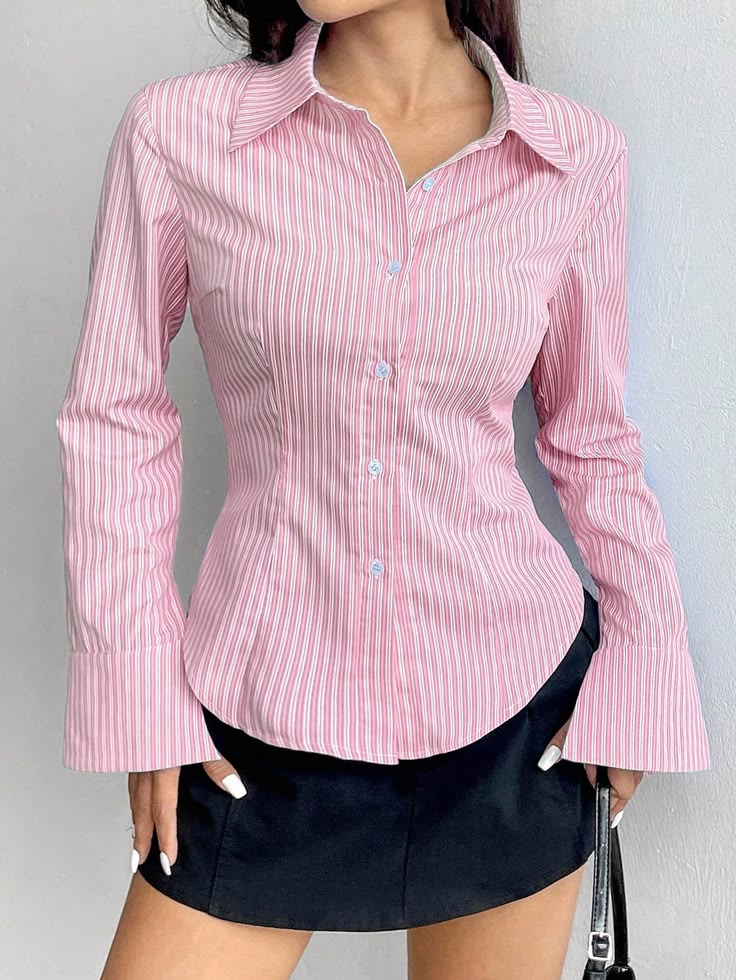 Flare Stripe Shirt-Blush — Flare Stripe Shirt-Blush
