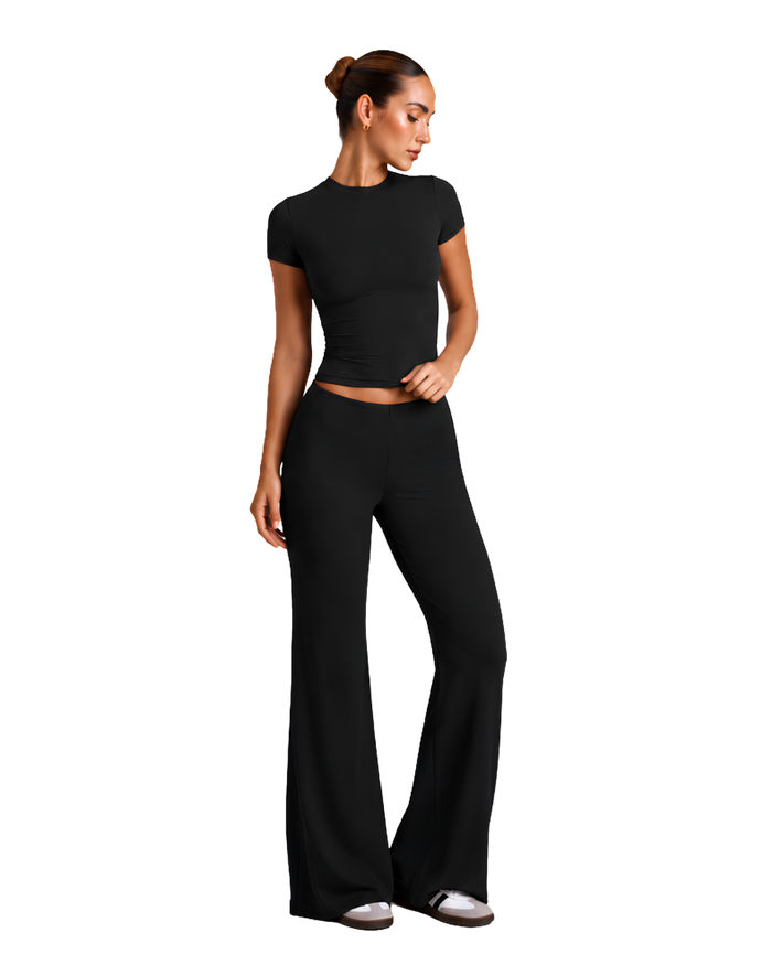 Cotton Flare Pants-Black
